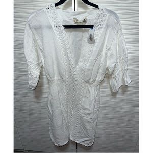 Lace trim white beach coverup